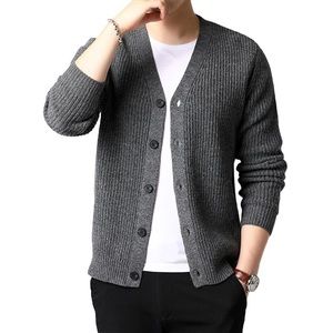 Cardigan Solid Color V-Neck Long-Sleeves Button-Open Knitted Coat